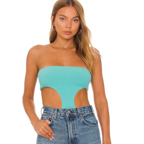 Superdown Darcey Cut Out Bodysuit in Turquoise NWT Size Small - Picture 1 of 4